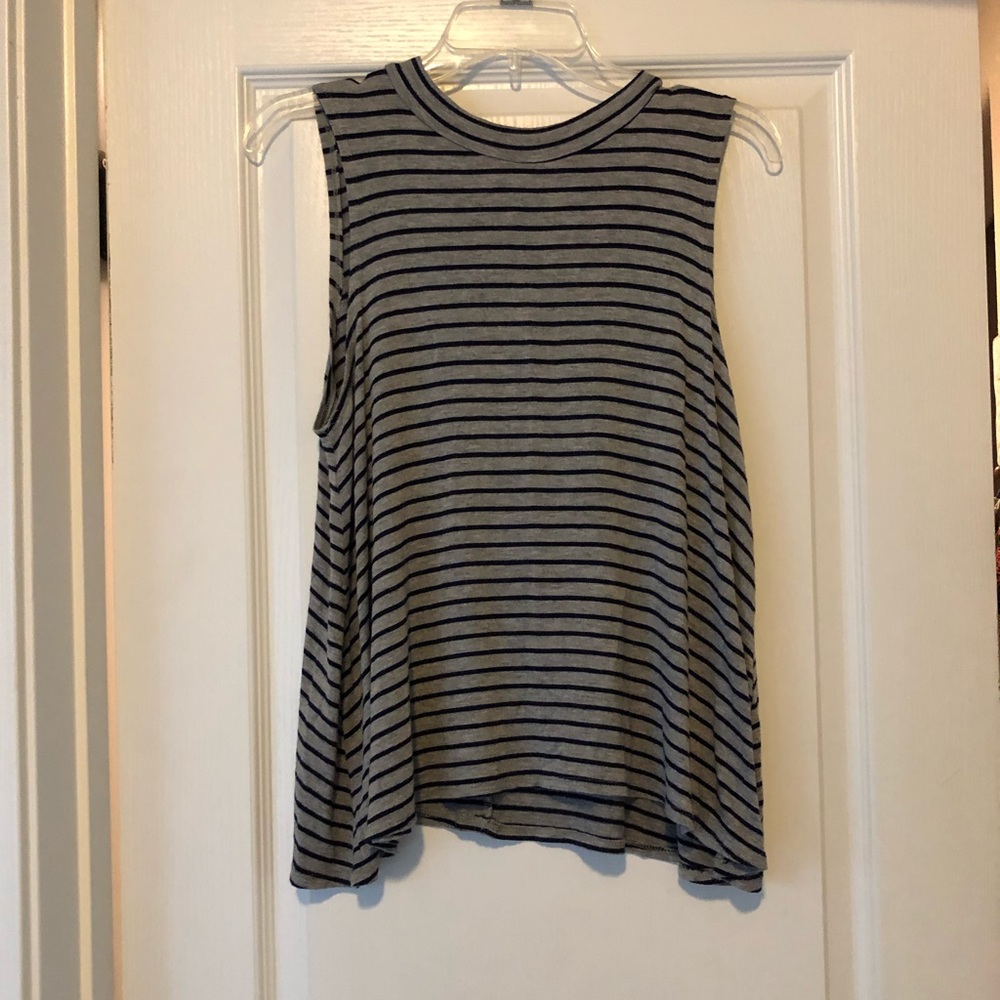 Flowy grey and navy sleeveless top